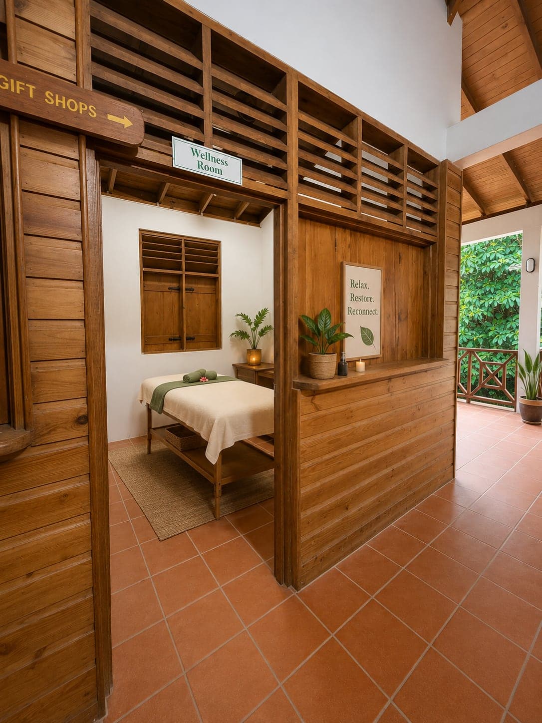 The wellness room, seen from the corridor by the gift shops