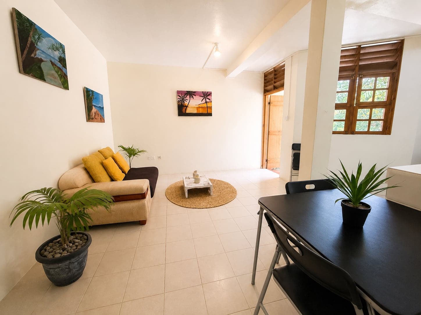 The living and dining room of the apartment
